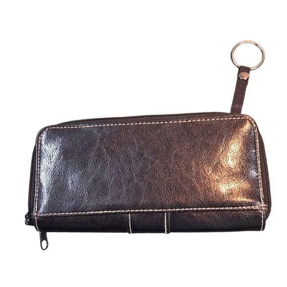 Women's black Credit Card Holder Leather Buckle Zip Around Clutch Wallet - Picture 2 of 10